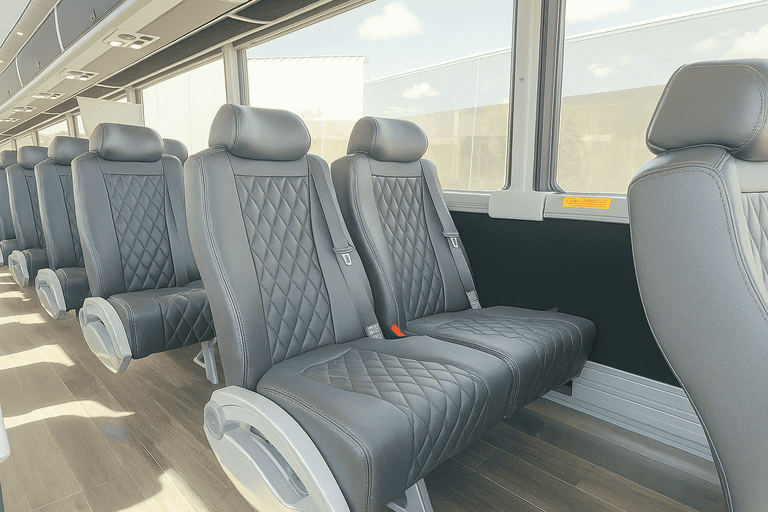 interior of Fremont Minibus Company charter bus